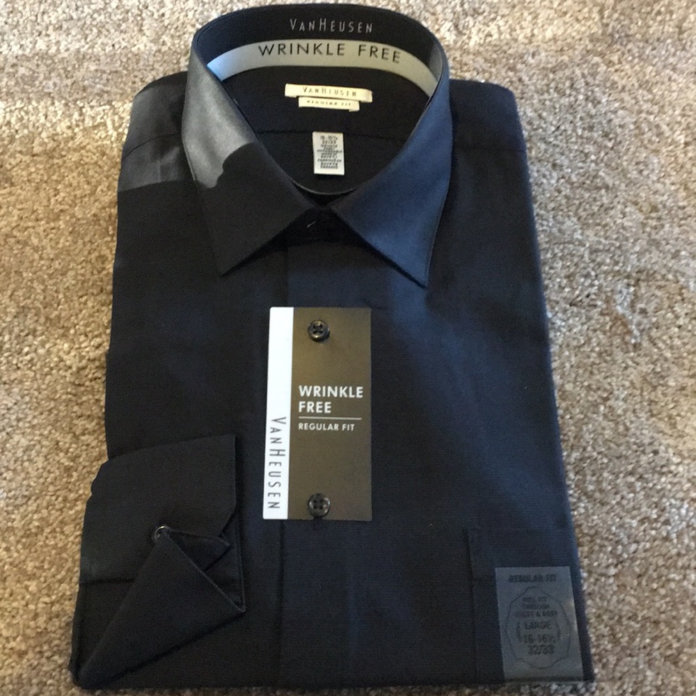 Men's Van Heusen black dress shirt NWT Sz 16-16.5